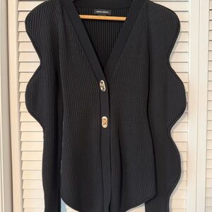 Urban Revivo Black Ribbed Scallop-Edge Button Cardigan